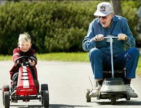 boy racing grandpa