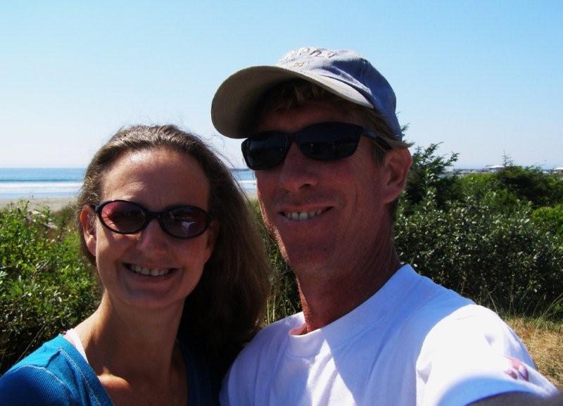 Brenda and Bruce in front of the Pacific Ocean