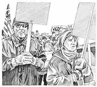 drawing of protestors